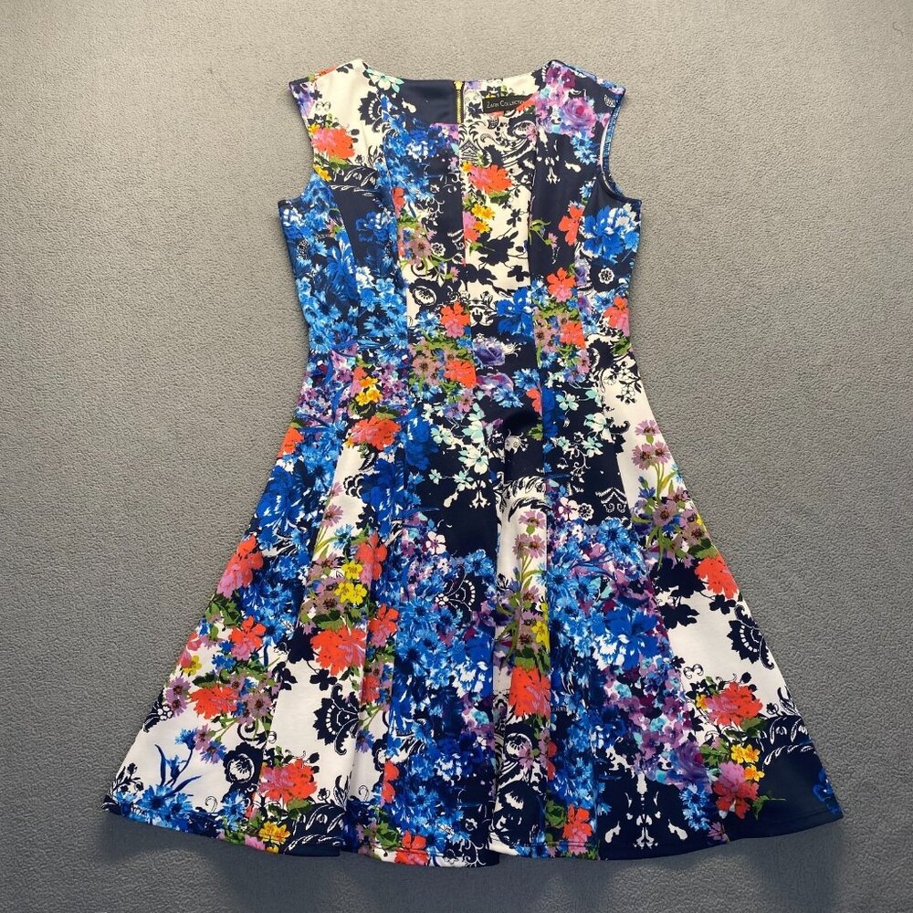 Zarr Collection Ladies Beautiful Multicolor Floral Sleeveless Dress,Size 12,Zipp